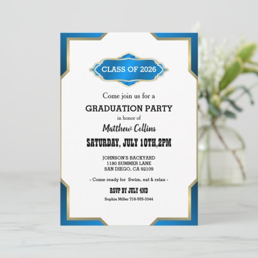 Sky Blue Graduation Invitation Kaart (Staand voorkant)