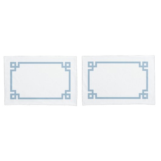 Sky Blue Greek Key Border Standard Kussensloop (Voorkant-Set)