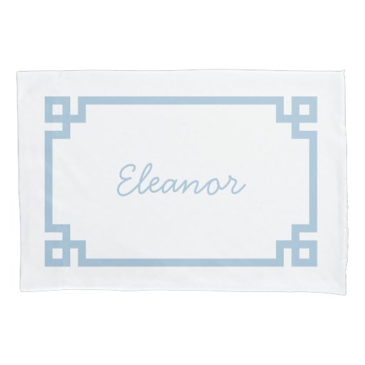 Sky Blue Greek Key Monogram Standard Pillow Case Kussensloop (Voorkant)