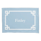 Sky Blue Greek Key Monogram Standard Pillow Case Kussensloop (Voorkant)