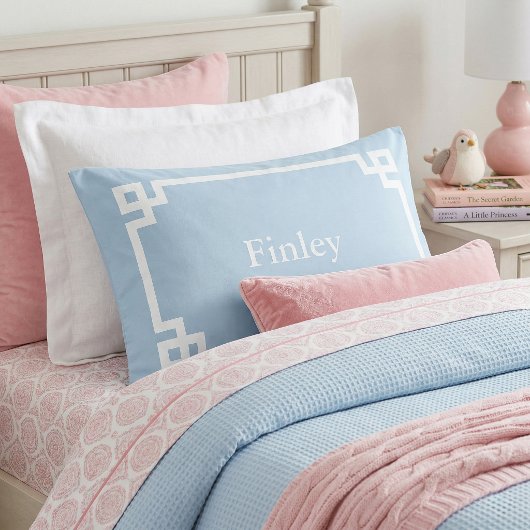 Sky Blue Greek Key Monogram Standard Pillow Case Kussensloop