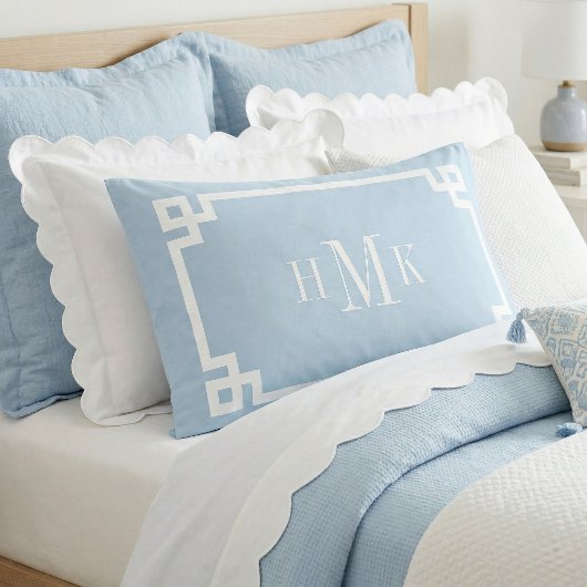 Sky Blue Greek Key Monogram Standard Pillow Case Kussensloop