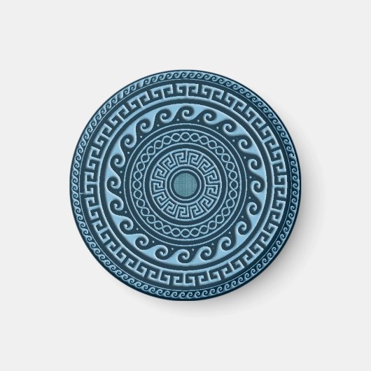Sky Blue Greek Key Shield Magneet (Voorkant)
