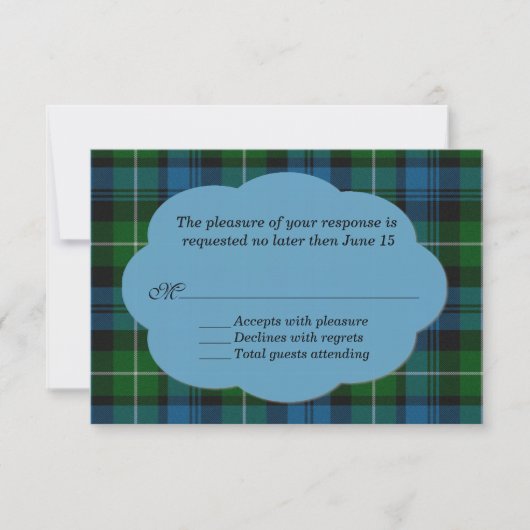 Sky Blue & Green Lamont Tartan Pset RSVP Card (Voorkant)