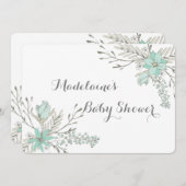 Sky Blue Grey Flowers Baby Shower Invitaties Kaart (Voorkant / Achterkant)