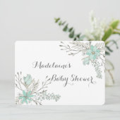 Sky Blue Grey Flowers Baby Shower Invitaties Kaart (Staand voorkant)
