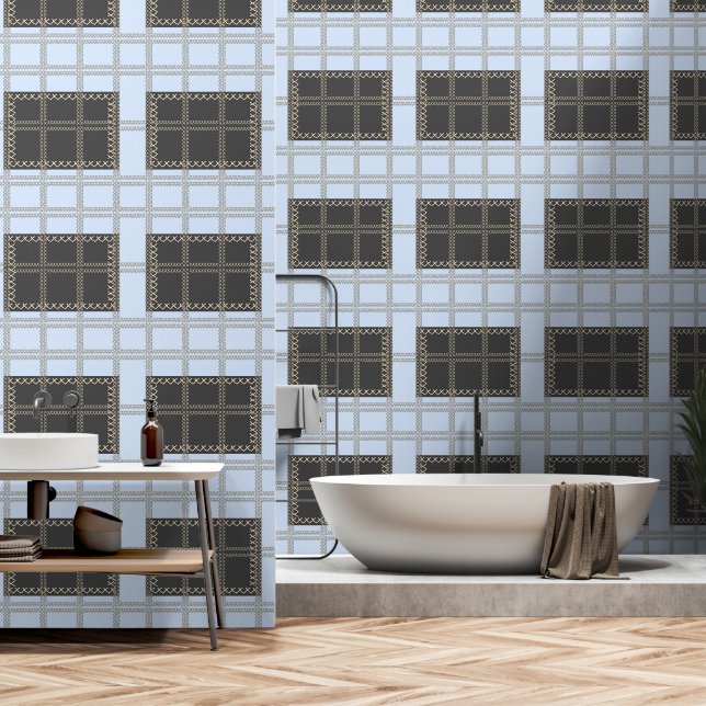 Sky Blue + Grey Geo Plus Behang (Badkamer)