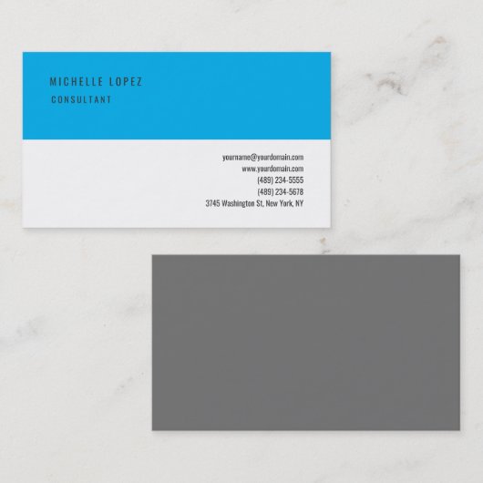 Sky Blue Grey White Classical Elegant Plain Visitekaartje (Voorkant / Achterkant)