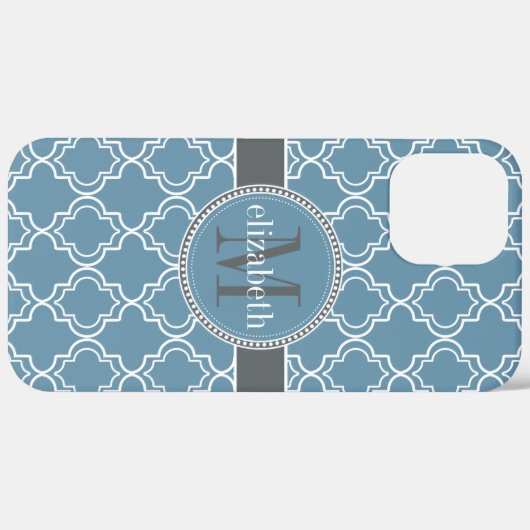 Sky Blue Grey White Moroccan Quatrefoil Monogram Case-Mate iPhone Case (Achterkant (horizontaal))