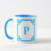 Sky Blue Griekse Key Border Monogram Mok (Links)