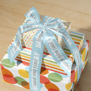 Sky Blue Happy Birthday met naam en leeftijd Satijnen Lint