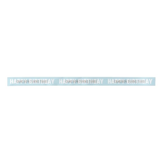 Sky Blue Happy Birthday met naam en leeftijd Satijnen Lint (Voorkant)