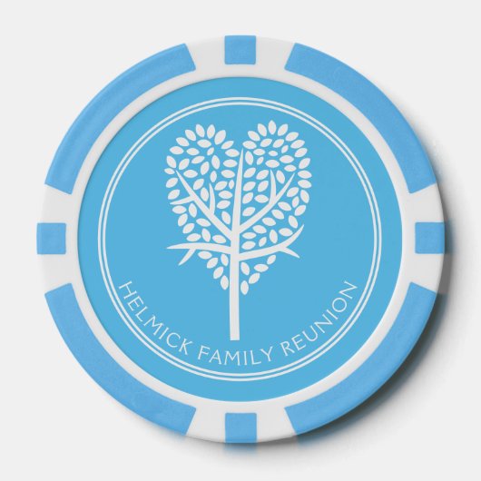 Sky Blue Heart Tree Familie Reünie Poker Chips (Voorkant)