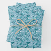  Sky Blue Hearts Flat Wrapping Paper Sheets (In situ)
