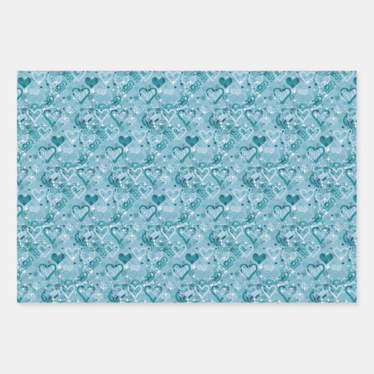  Sky Blue Hearts Flat Wrapping Paper Sheets (Voorkant)