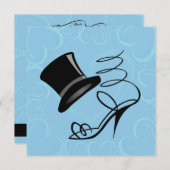 Sky Blue Hearts Top Hat and High Heels Invitations Kaart (Voorkant / Achterkant)