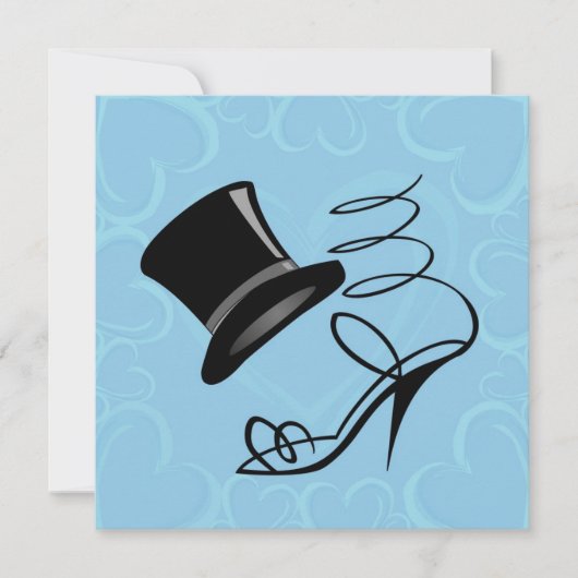 Sky Blue Hearts Top Hat and High Heels Invitations Kaart (Voorkant)