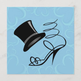 Sky Blue Hearts Top Hat and High Heels Invitations Kaart