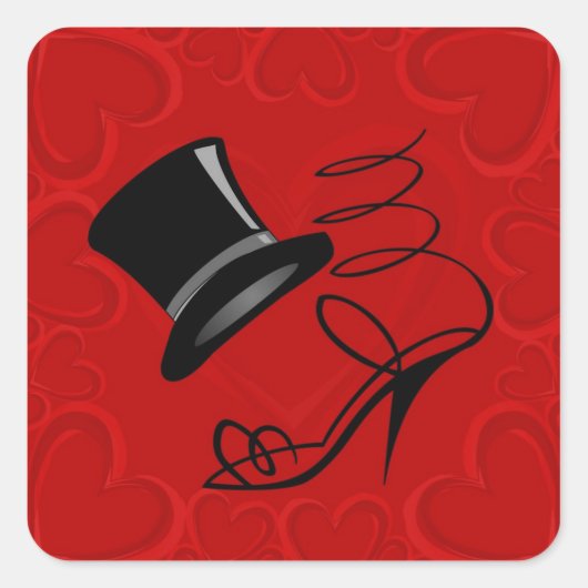 Sky Blue Hearts Top Hat en High Heels op stickers (Voorkant)