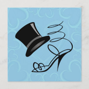 Sky Blue Hearts Top Hat en High Heels Uitnodiginge Kaart