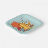 Sky Blue Herfst Foliage Pompoen Thanksgiving Diner Papieren Bordje (Gebogen)