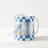 Sky Blue High Hiel Checker Pattern & Flowers Koffiemok (Voorkant rechts)