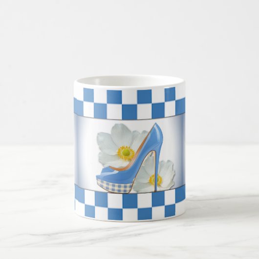 Sky Blue High Hiel Checker Pattern & Flowers Koffiemok (Center)