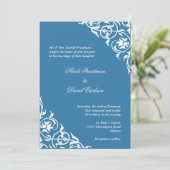 Sky blue hoek scroll script elegant bruiloft kaart (Staand voorkant)