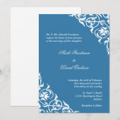 Sky blue hoek scroll script elegant bruiloft kaart (Voorkant / Achterkant)