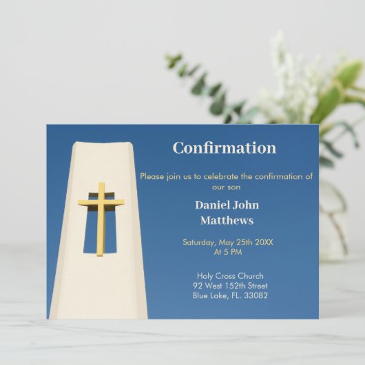 Sky Blue Holy Cross bevestiging uitnodiging (Staand voorkant)