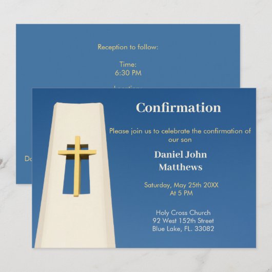 Sky Blue Holy Cross bevestiging uitnodiging (Voorkant / Achterkant)