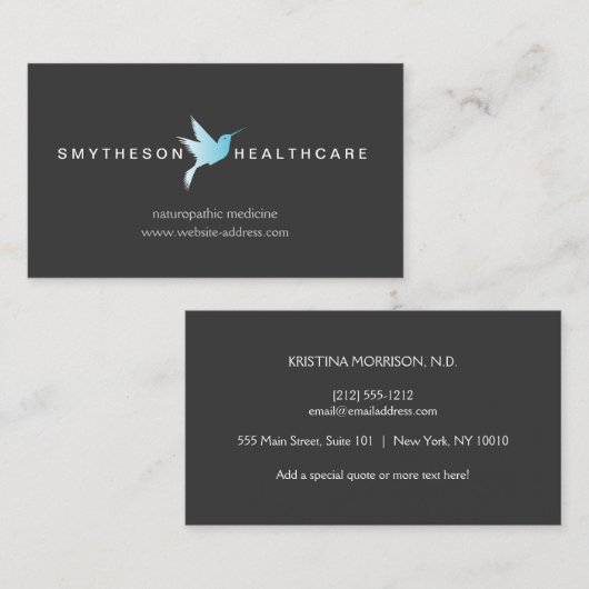 Sky Blue Hummingbird Logo Gezondheid & Wellness Gr Visitekaartje (Voorkant / Achterkant)