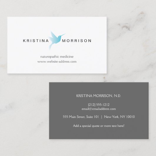 Sky Blue Hummingbird Logo Naturopath, Gezondheidsz Visitekaartje (Voorkant / Achterkant)
