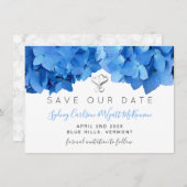 Sky Blue Hydrangea Floral Two Hearts Save The Date (Voorkant / Achterkant)