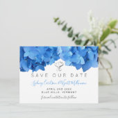 Sky Blue Hydrangea Floral Two Hearts Save The Date (Staand voorkant)
