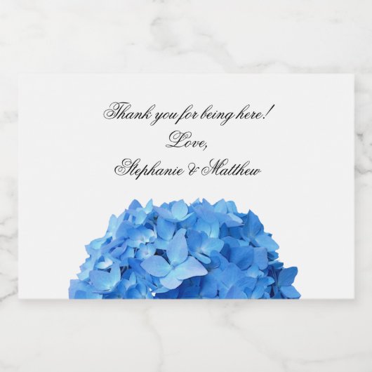 Sky Blue Hydrangea Persoonlijk Bedankt Weddenschap Sparkling Wijnetiket (Enkel label)