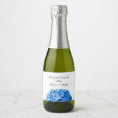 Sky Blue Hydrangea Persoonlijk Bedankt Weddenschap Sparkling Wijnetiket (Voorkant)