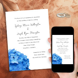 Sky Blue Hydrangea Wedding Invitation Kaart