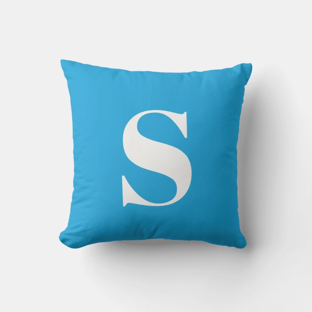 Sky Blue Initiaal Monogrammed Outdoor Kussen (Voorkant)