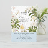 Sky Blue Ivory Roos Peony w Leaf Foliage Wedding Kaart (Staand voorkant)