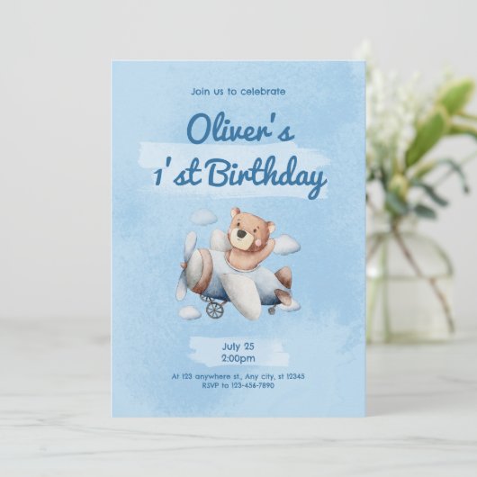 Sky Blue Kind 1'st Verjaardag Kaart (Staand voorkant)