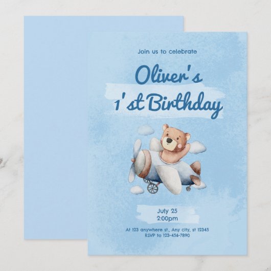 Sky Blue Kind 1'st Verjaardag Kaart (Voorkant / Achterkant)