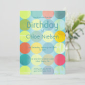 Sky Blue & Kleurrijke Cirkels Verjaardag Uitnodigi Kaart (Staand voorkant)