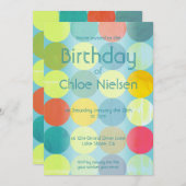 Sky Blue & Kleurrijke Cirkels Verjaardag Uitnodigi Kaart (Voorkant / Achterkant)