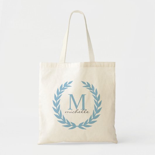 Sky Blue Laurel Lijst Monogram Tote Bag (Voorkant)