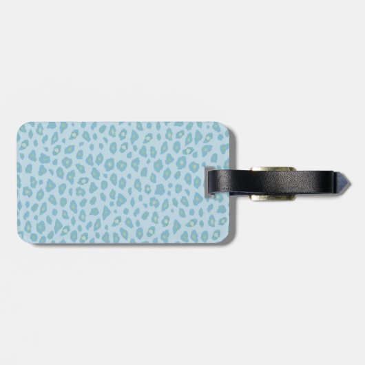 Sky Blue Leopard Print Monogram Bagagelabel (Achterkant horizontaal)