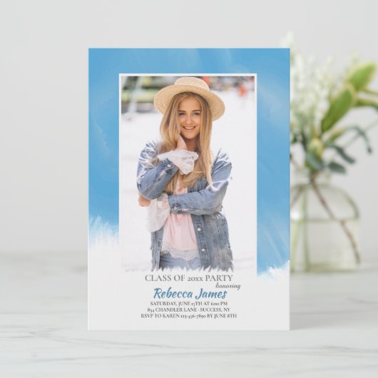 Sky Blue Lijst Afstuderen Uitnodiging (Staand voorkant)