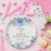 Sky Blue Magnolia en Peony Summer Wedding Papieren Bordje (Feest)