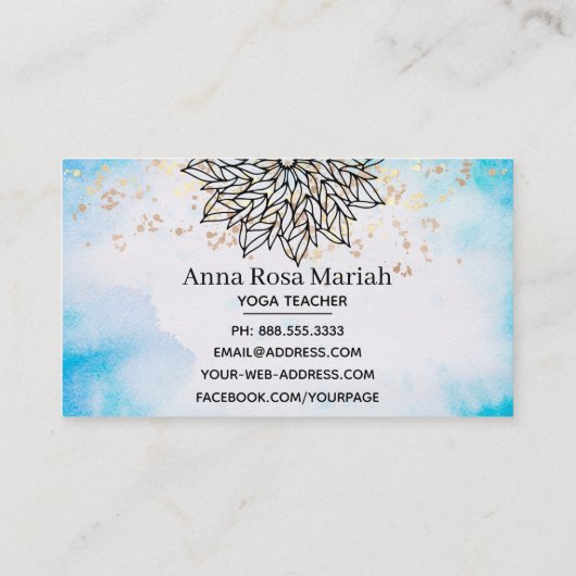 ** Sky Blue Mandala Glitter Spirituele Yoga Visitekaartje (Achterkant)