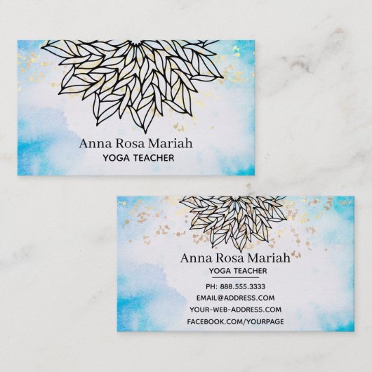 ** Sky Blue Mandala Glitter Spirituele Yoga Visitekaartje (Voorkant / Achterkant)